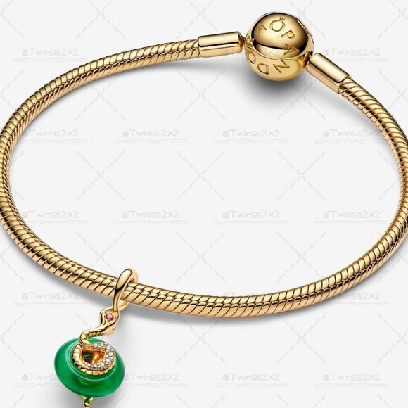 Pandora Snake Green Murano Glass Dangle Charm - Picture 3 of 6